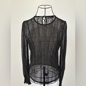 Dynamite Black Lace Long Sleeve Sheer Blouse - Size S